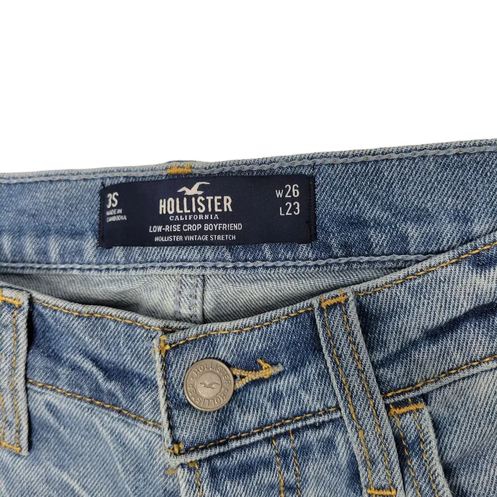 Hollister Boyfriend Low Rise Crop Distressed Button Fly Jeans Women Size 26 / 3S - Picture 4 of 5
